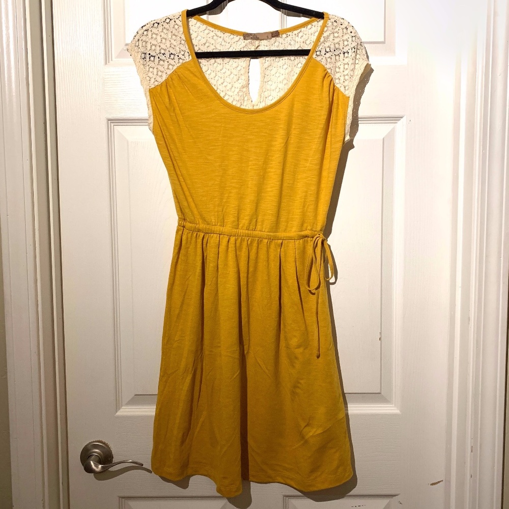 Prana Yellow Lace Top Drawstring Dress